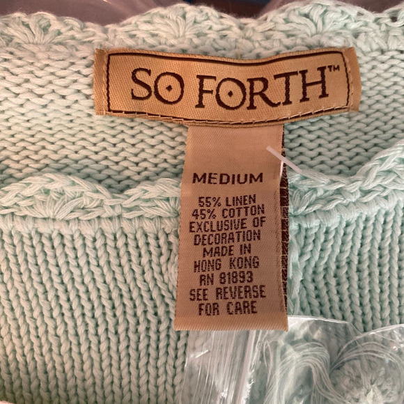 NWT So Forth Cardigan Womens Sz M‎ Blue Green Aqua Linen Floral Beaded Sweater - Picture 6 of 11